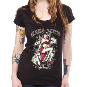 Lucky 13 Man's Ruin Vintage Tattoo Rockabilly Style Black T-shirt